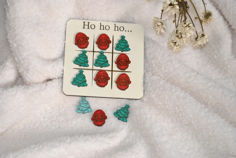 Jeu du morpion en bois – Édition spéciale Noël